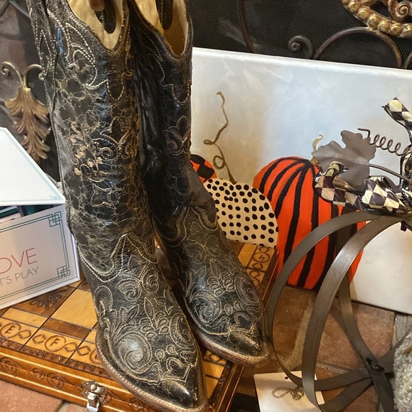 Corral Western Women's Black Vintage Lizard Inlay Boots M. Size 7 - Picture 7 of 16